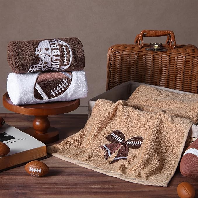 3 Pcs Football Hand Towels for Bathroom Bow Embroidered Bathroom Towels Farmhouse Decorative 13.78 x 29.53 Inch Absorbent Soft Cotton for Kitchen Dish Fast Drying Decor