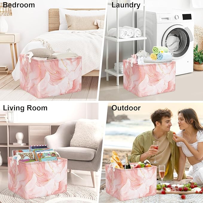 Clastyle Large Marble Baby Girl Gift Storage Basket Collapsible Kid Clothes Book Shelf Basket Toy Nursery Bin, Pink, 40 * 30 * 30 cm