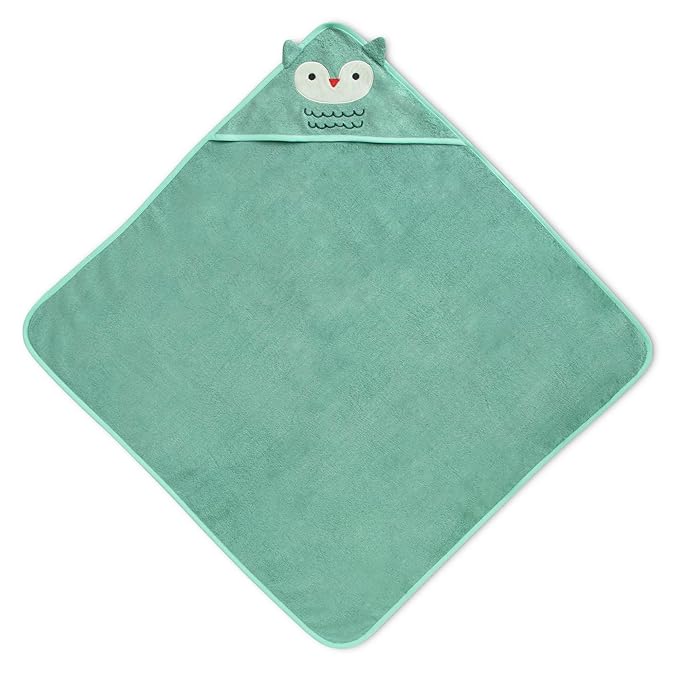 Delta Children Baby/Infant Hooded Bath Towel - Super Soft and Absorbent- Newborn Essential - Ideal Baby Registry/Shower Gift for Boys and Girls, Light Teal Owl
