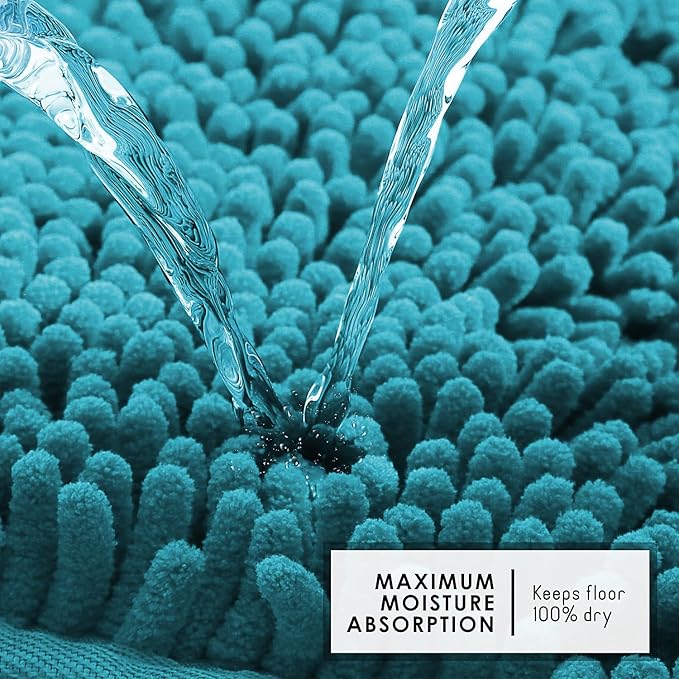 Hearth & Harbor Bathroom Rugs, Chenille Bath Mat - Machine Washable Bath Mats for Bathroom Non-Slip Backing Rubber, Quick Dry Bathroom Mat