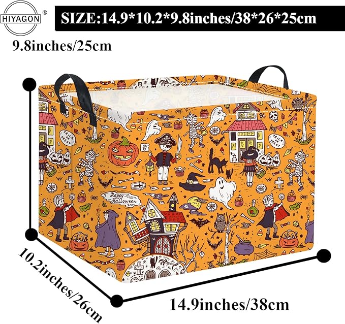 HIYAGON Rectangular Halloween Basket for Boys and Girls Kids Trick or Treat Pumpkin Basket for Halloween Parties Cute Storage Bin Organizer Box Room Decor(Pirate Halloween)