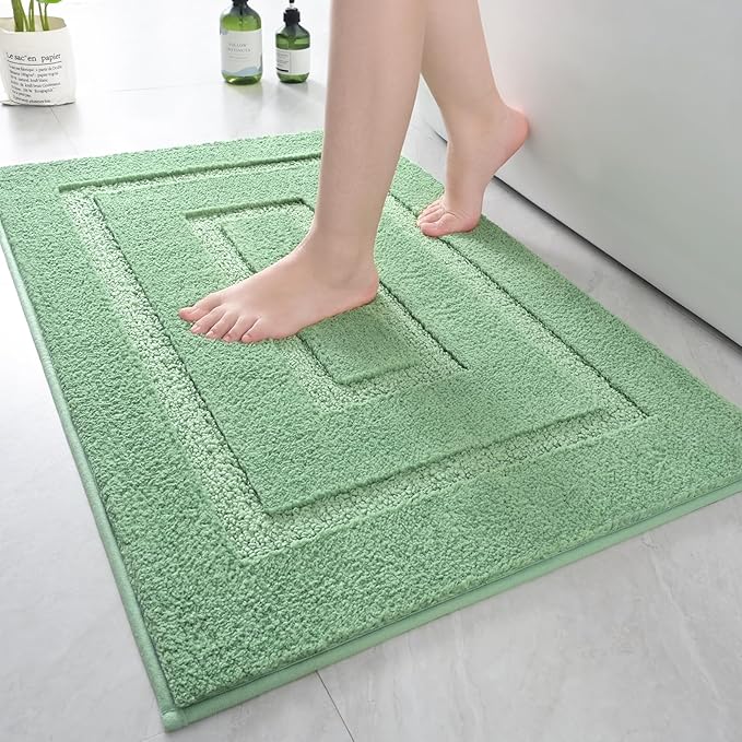 HOMORE Sage Green Bathroom Rug 24x36 Inch Soft Absorbent Microfiber Bathroom Runner Rug, Washable Bath Runners Rugs for Bathrooms Non Slip Bath Rugs for Shower Tub