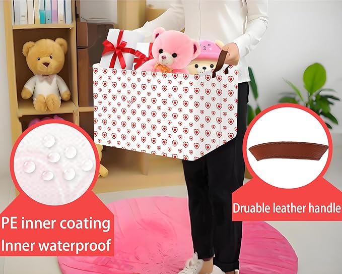 Large Valentine's Day Basket Heart Shaped Storage Bin for Gifts Collapsible Organizer Room Decor (Small Hollow Love)