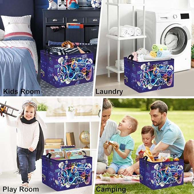 Clastyle Cool Game Storage Basket Kid Game Controller Clothes Laundry Hamper Collapsible Boy Toy Box for Nursery Palyroom,3D Purple,40 * 30 * 30 cm