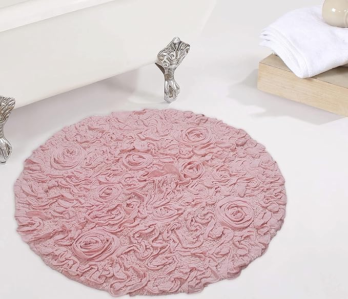 Home Weavers Bell Flower Collection 100% Cotton Tufted Bath Rugs, Extra Soft and Absorbent Bath Rugs, Non-Slip Bath Mats, Machine Washable, Bath Mats for Bathroom Floor and Tub, 30" Round, Pink