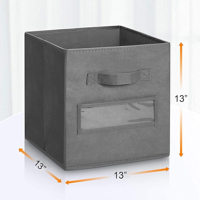 artsdi 13x13x13 storage cube bins(Set of 8) Fabric storage cubes with 8 Labels Window Cards & a Pen, storage cubes 13x13, Collapsible 13 inch cube storage bins, Cubby Organizer Boxes, Gray