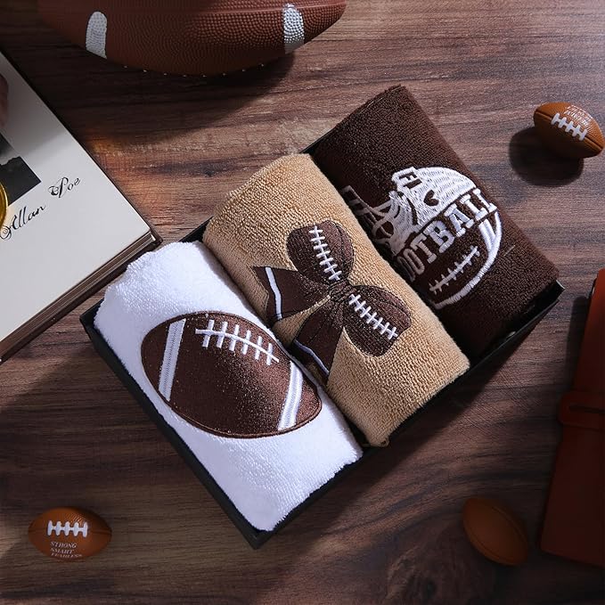 3 Pcs Football Hand Towels for Bathroom Bow Embroidered Bathroom Towels Farmhouse Decorative 13.78 x 29.53 Inch Absorbent Soft Cotton for Kitchen Dish Fast Drying Decor