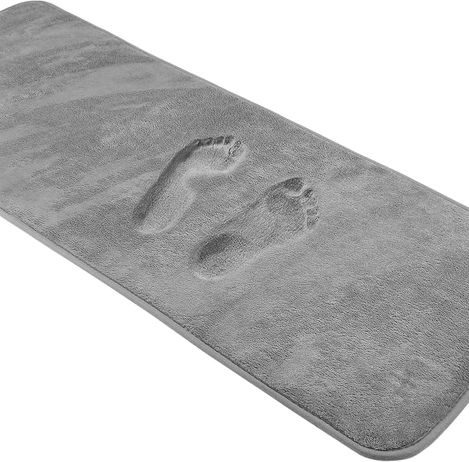 Grey Bath Mat Runner Long Narrow Bathroom Rug Memory Foam Microfiber Bathroom Carpet Non Slip Soft Absorbent Washable Bathrug,16" x 47"