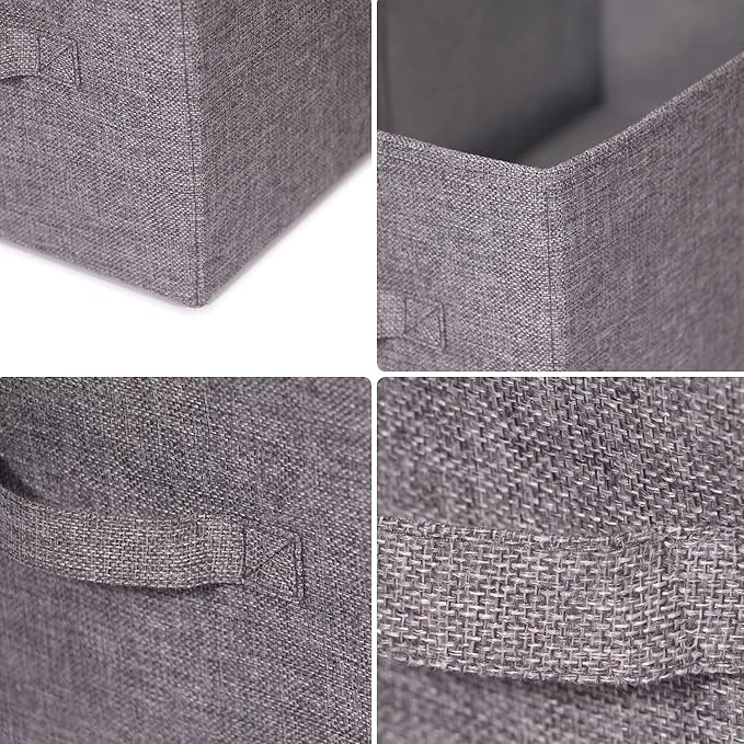 Set of 5 Closet Organizer Bins with Handle, Fabric Foldable Storage Baskets Cloth Box Containers for Shelves Home Office Clothes Clothing, Gray, Jumbo