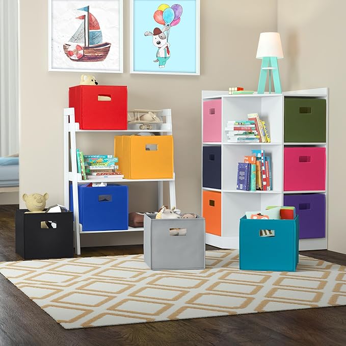 RiverRidge Folding Storage Bins with Handles Blue Cube Storage Organizer for Closet, Bedroom & Playroom - Closet Organizers and Storage Set of 4