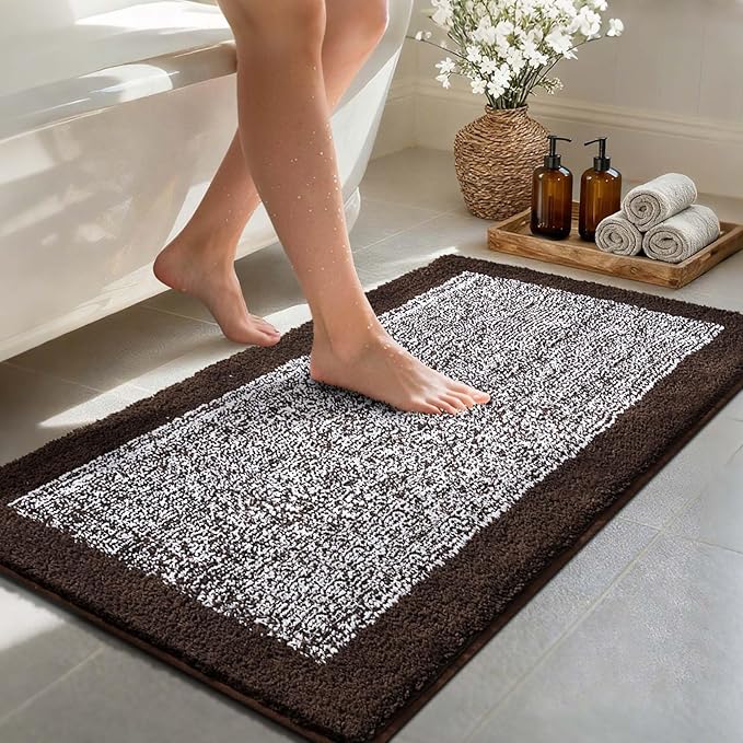 48x24 Long Bathroom Rugs Washable Non Slip, Brown Bath Mat for Bathroom Floor Tub, Soft Absorbent Quick Dry Mats for Shower,Bathtub,Home Decor