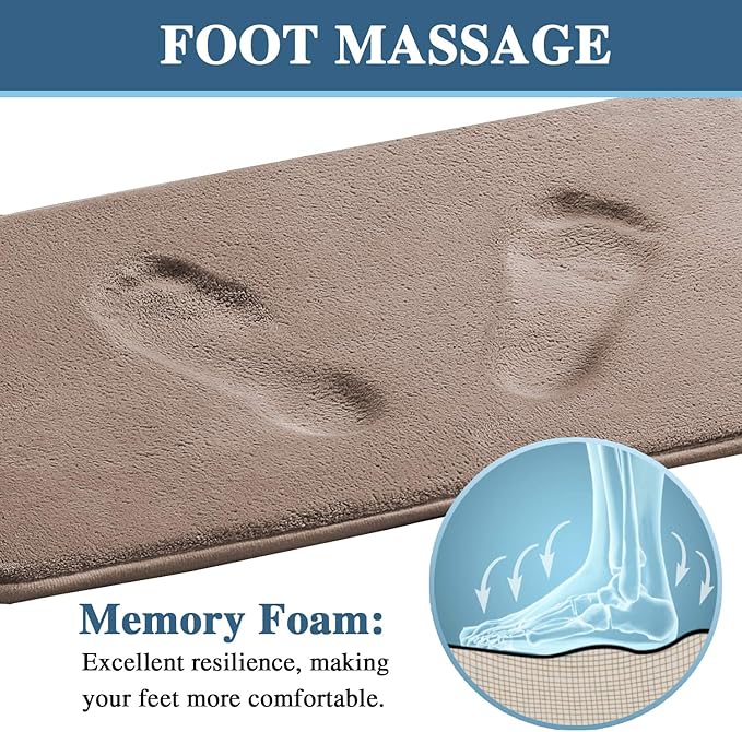 H.VERSAILTEX Bath Mat Memory Foam Bathroom Rug Flannel Velvety Luxury Extra Soft and Absorbent Non Slip Rugs for Bathroom/Bedroom Washable (Curved Set 20"x 32" Plus 20"x 20"U, Taupe)