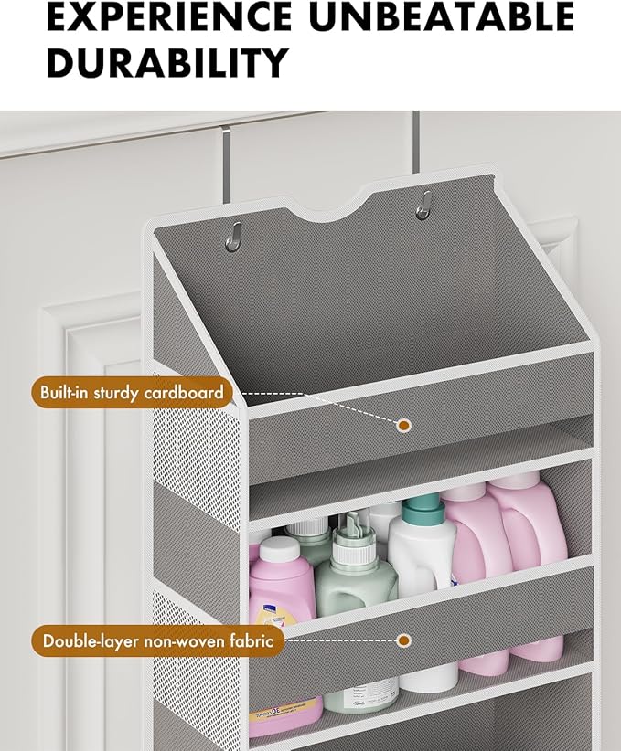 Over The Door Organizer with 6 Large Clear Pockets 12 Mesh Side Pockets - 50LB Heavy Duty Behind Door Storage, Door Hanging Storage for Closet Bathroom Pantry Nursery Laundry