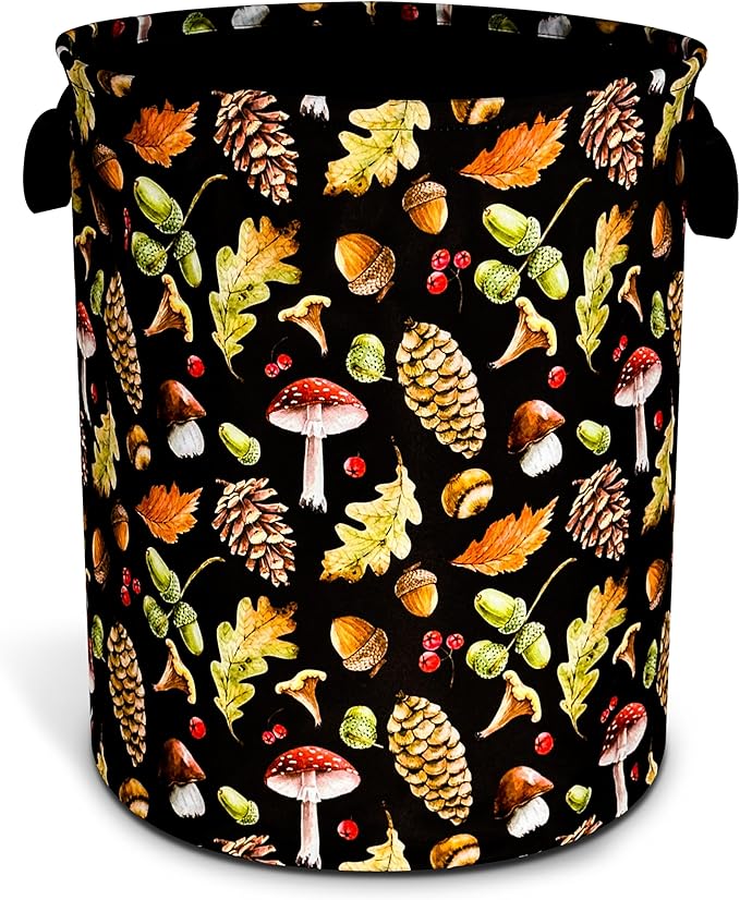 Vintage Mushrooms Laundry Basket Forest Plants Foldable Oxford Cloth Funny Tote Bag Laundry Hamper Clothes Storage Bucket Organizer For Bathroom/Laundry Storage/Bedroom 17.7x13.7 Inch