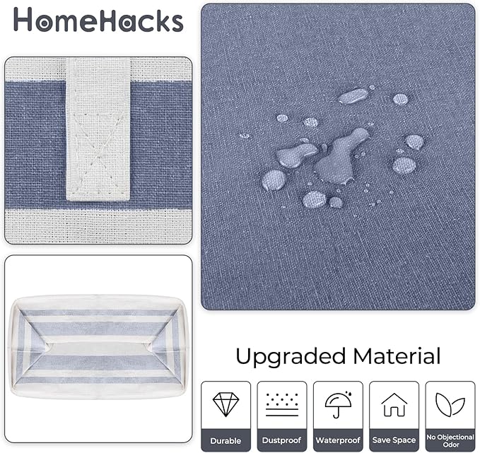 HomeHacks 2-Pack Large Laundry Basket, Waterproof, Freestanding Laundry Hamper, Collapsible Tall Clothes Hamper with Extended Handles for Clothes Toys in the Dorm and Family (Blue, 100L)