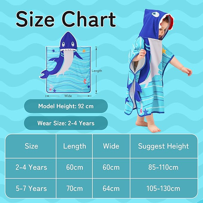 LOLANTA Hooded Towel for Kids Lightweight Swim Poncho Bath Pool Beach Toddler Towels Shark Towel Baby Gifts (Shark, 1-3T)