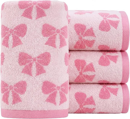 4 Pcs Pink Bow Hand Towels for Bathroom 13 x 29'' Soft 100% Cotton Coquette Face Towel Valentine's Day Kitchen Decor Absorbent Preppy Bathroom Decor Bridal Shower Wedding Gift