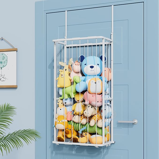 SWTYMIKI Large Stuffed Animal Storage - Over The Door Stuffed Animal Organizer, Toy Stuffy Storage for Nursery Play Room Bedroom Kid Room, Plush Organizer (White, 2-Tier)