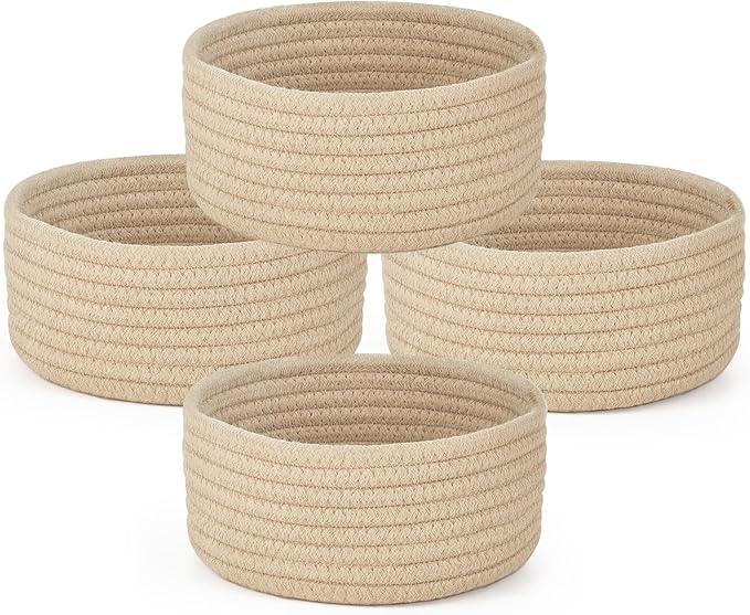 Dahey Headband Holder Hair Bow Organizer for girls and 4 Pcs Small Woven Baskets Set for Organizing, Nursery Living Girls Baby Room Bathroom Bedroom Apartments Dorm Pantry Farmhouse Rustic Home Decor