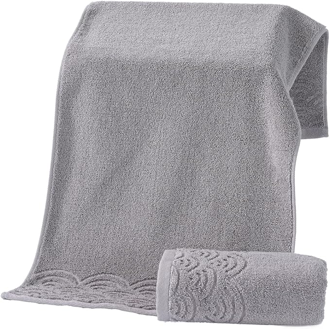 Grey Hand Towels Highly Absorbent 100% Cotton Ultra Soft Rippled Textured Edge Terry Decorative Hand Towel for Bathroom 13 X 29 inch, 2 Piece