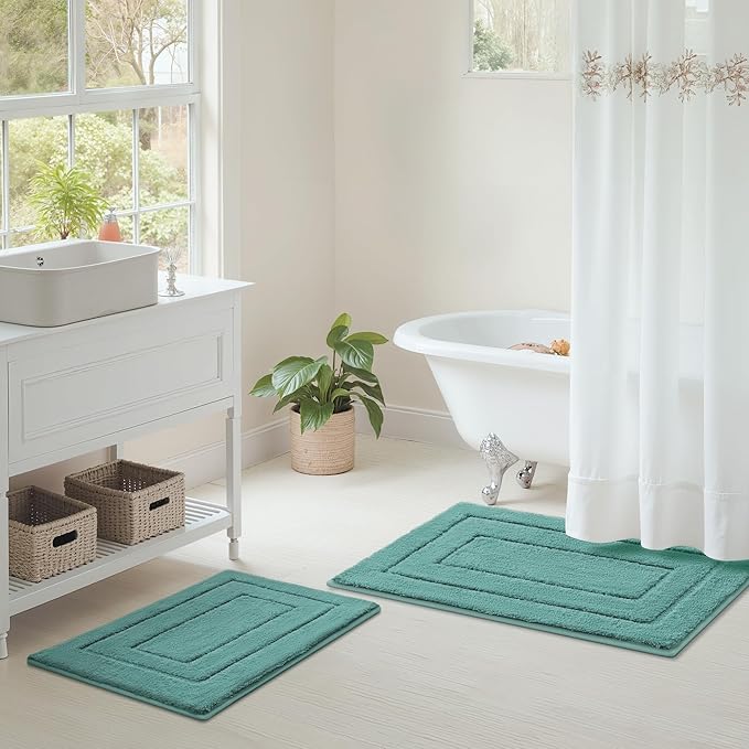 GRANNY SAYS Bathroom Rugs Sets 2 Piece, Soft Absorbent Microfiber Bath Mats for Bathroom Non Slip Washable, U-Shaped Toilet Bath Rugs for Tub Shower (Teal, 16" x 24" + 20" x 32")