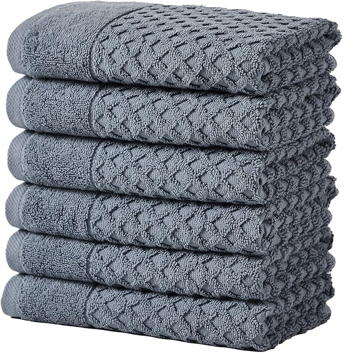 Great Bay Home Hand Towels - 100% Cotton 6 Pack 26x16 Hand Towel Set - Absorbent, Durable, Quick-Dry Towels for Bathroom (Blue)
