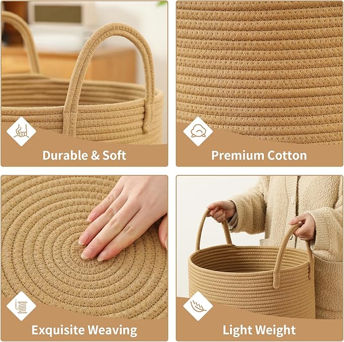 Woven Laundry Hamper Tall Rope Storage Basket for Blanket toys Dirty Clothes in Living Room Bathroom Bedroom (Jute Brown, 100L/26.4Gal)