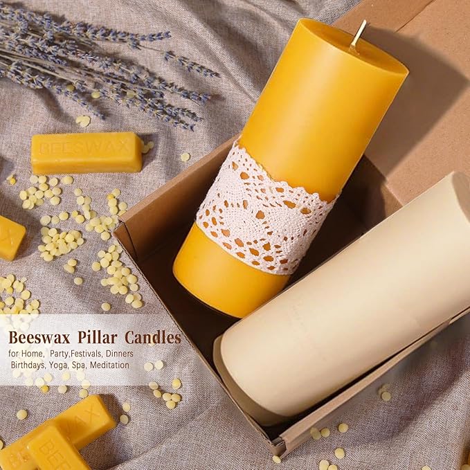 4 Pack Natural Beeswax Candles, 2.8x6inchs 380 Hours Long Burning Emergency Candle 100% Pure Beeswax Pillar Candle, Unscented Organic Bees Wax Candles for Home, Prayer, and Celebrations (2.8x6in)
