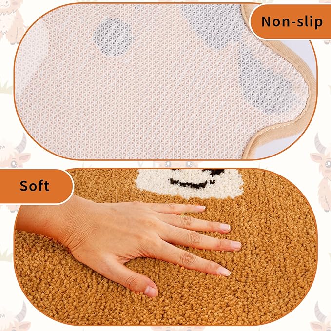 Highland Cow Bath Rugs for Bathroom,Soft Tufted Absorbent Bath Rug with Non-Slip,Cow Face Bathroom Rugs for Shower Bath and Bedroom,22 * 20inch