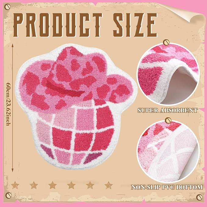 23.6 Inch Western Cowgirl Bathroom Rug Pink Let's Go Girls Disco Cowgirl Bath Mat Shower Mat Bathroom Decoration Non Slip Washable Bath Rug for Show