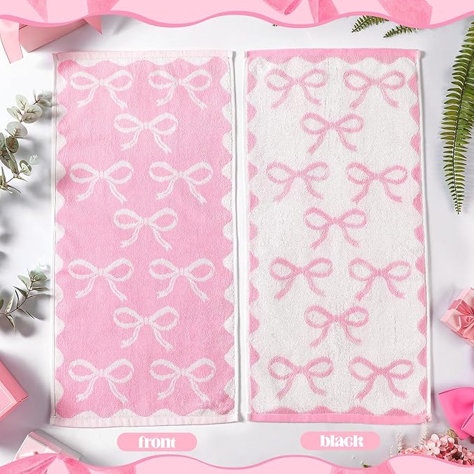 4 Pcs Pink Bow Hand Towels for Bathroom 13 x 29'' Soft 100% Cotton Coquette Face Towel Valentine's Day Kitchen Decor Absorbent Preppy Bathroom Decor Bridal Shower Wedding Gift