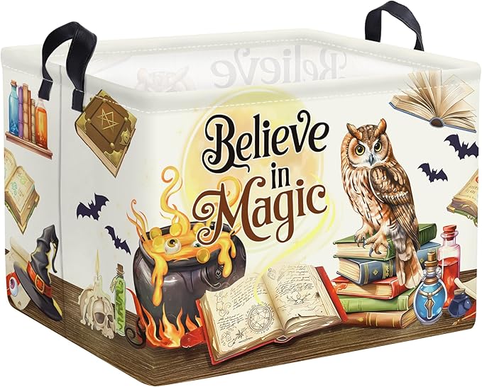 Magic Hat Bat Baby Gift Basket Collapsible Clothes Nursery Hamper for Boy Girl Large Book Shelf Basket Toy Box Bin for Kid Room, Owl, 36L