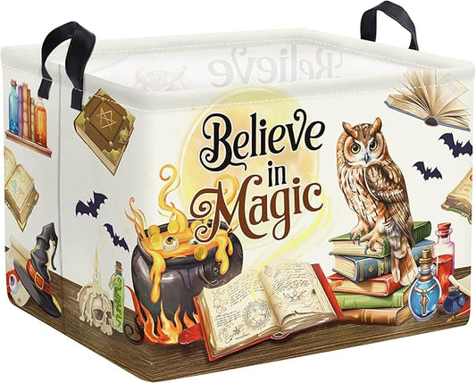 Magic Hat Bat Baby Gift Basket Collapsible Clothes Nursery Hamper for Boy Girl Large Book Shelf Basket Toy Box Bin for Kid Room, Owl, 36L