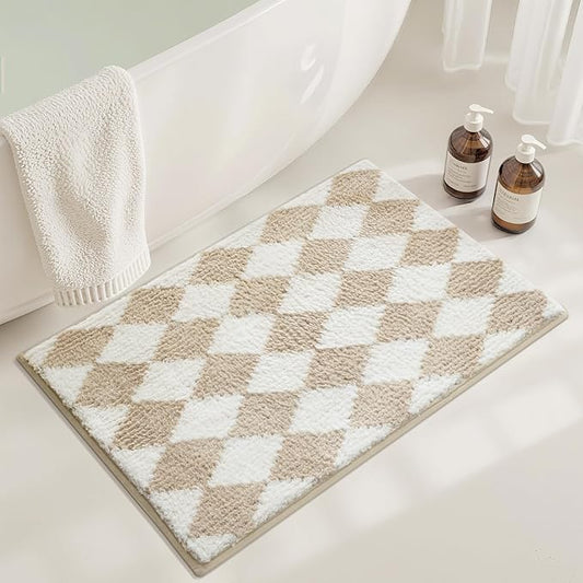 GRANNY SAYS Diamond Bathroom Rugs, 24" x 36", Non-Slip Bath Mats for Bathroom, Plush Shag Absorbent Microfiber Ultra Soft Bath Mat, Cute Washable Rug for Tub, Shower, Bedroom, Light Tan