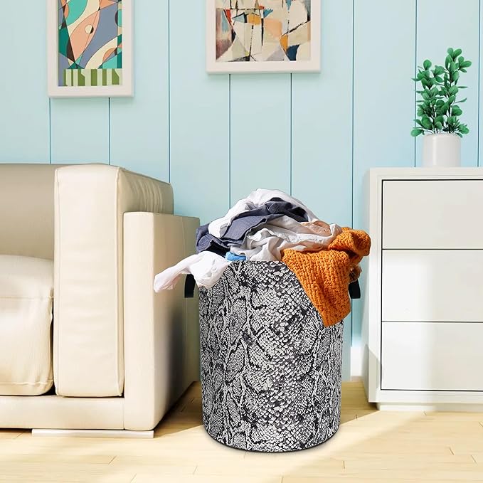 Snake Skin Print Pattern Laundry Basket Oxford Cloth Animal Laundry Hamper With Handle Foldable Portable Clothes Storage Basket 18.9 X 16.5 In Storage Bag For Laundry Room/Bathroom/Bedroom/Dormitories