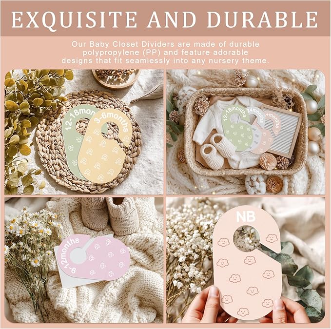 Baby Closet Dividers, Double-Sided Cute Design Baby Clothes Dividers for Closet, Baby Clothes Organizer for Sorting Clothing in 7 Sizes from Newborn to 12+ Months