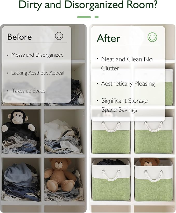 13x13x13 Cube Storage Bins,4 Pack Large Foldable Fabric Storage Cubes with Handles for Organizing Home, Closet, Shelf, Office(White&Green)