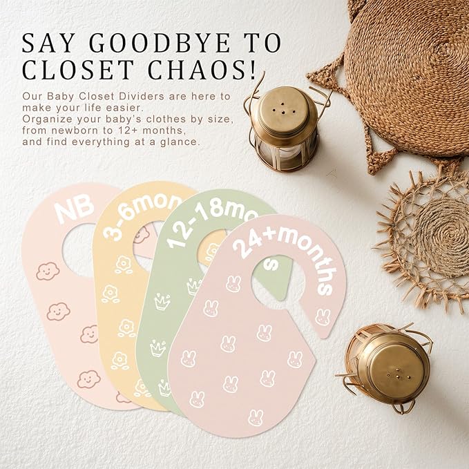 Baby Closet Dividers, Double-Sided Cute Design Baby Clothes Dividers for Closet, Baby Clothes Organizer for Sorting Clothing in 7 Sizes from Newborn to 12+ Months