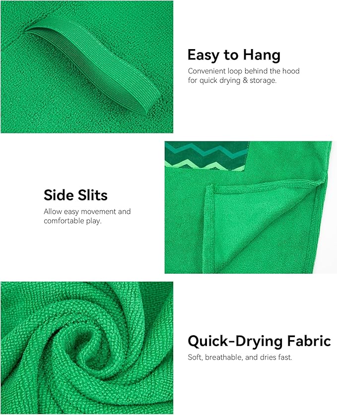 MissShorthair Towel Poncho for Kids, Hooded Beach Towel for Girl&Boy, Surf Poncho Swim Changing Robe Microfiber Bath Towel 11-14 Years Green