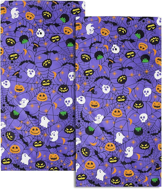 Halloween Spooky Bat Pumpkin Hand Towel Set of 2 Soft Absorbent Funny Halloween Scary Purple Spiderwebs Tea Towels Baking Cooking Wash Cloth for Bathroom Kitchen Bar Beach Gym Spa Decor 14x28 Inch