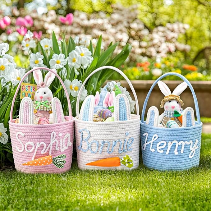Personalized Easter Basket for Kids, Custom Name Easter Bunny Basket, Baby Name Gift