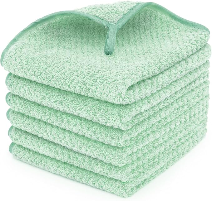 6 Pack Washcloth Set, Waffle Washcloth Towels Set, Microfiber Super Soft Highly Absorbent, Sturdy Quick Drying Towels for Bathroom, Gym, Sports, Yoga, Green