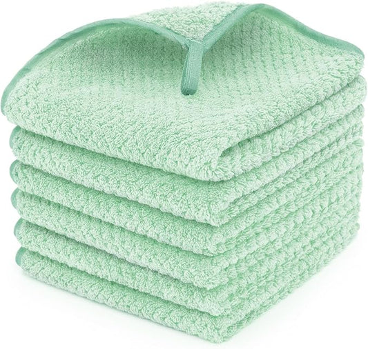 6 Pack Washcloth Set, Waffle Washcloth Towels Set, Microfiber Super Soft Highly Absorbent, Sturdy Quick Drying Towels for Bathroom, Gym, Sports, Yoga, Green