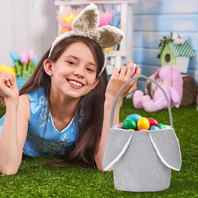 Bunny Egg Hunt Easter Bucket Plush | Easter Bucket Bags With Rabbit Ears,Bunny Ears Baskets For Kids,Easter Bunny Basket,Candy Storage Decorations With Rabbit Ears For Boys Girls