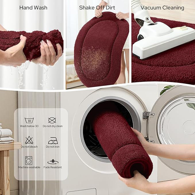 HOMEIDEAS Bathroom Rugs Sets 2 Piece, Soft Bathroom Mats and Absorbent Microfiber Machine Washable Bath Mats for Shower Room, Bathtub, Kitchen (20" x 32" + 16" x 24", Burgundy Red)