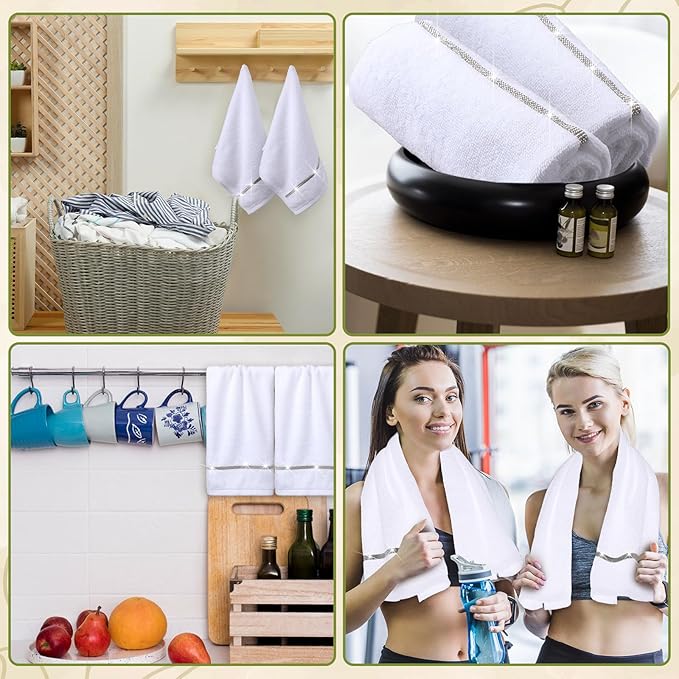 2 Pcs White Sparkling Hand Towels with Rhinestones for Bathroom 100% Cotton Glitter Soft Elegant Hand Bath Towels Absorbent Machine Washable for Spa Yoga Hotel Sport, 29.5" x 13.8"
