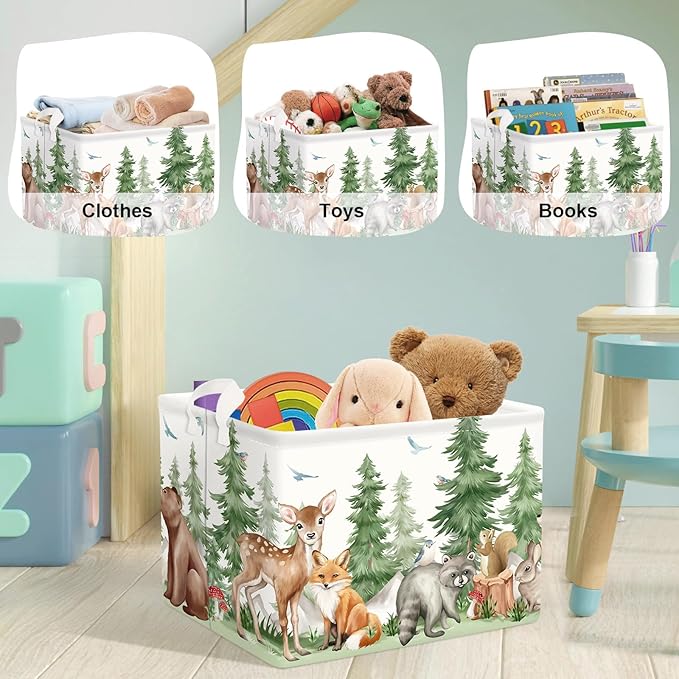 Forest Animals Baby Laundry Hamper Collapsible Clothes Kids Storage Basket Bear Fox Large Boys Girls Gift Toy Box Bin for Nursery, Deer, 36L