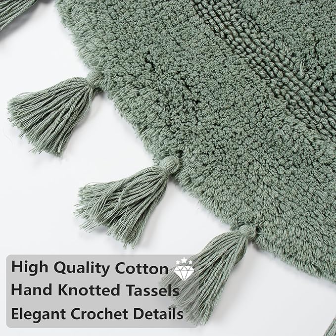 Half Circle Boho Bathroom Rugs with Tassels for Bohemian Bedroom Soft Half Circle Rug Handcrafted Crochet Cotton Non Slip Absorbent Washable Rug Cute Bath Mats for Boho Bathroom Decor 32"x20"
