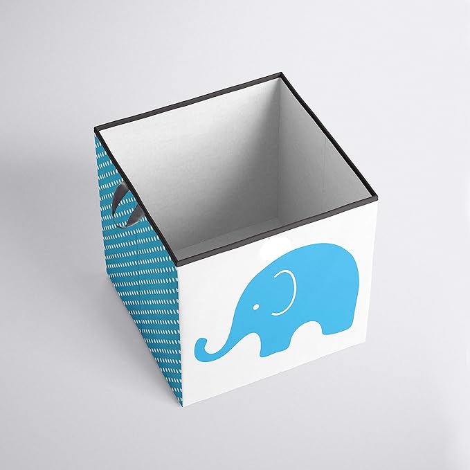 Bacati - Small Storage Tote Elephants Aqua/Lime/Grey 10 X 10 X 10 inches