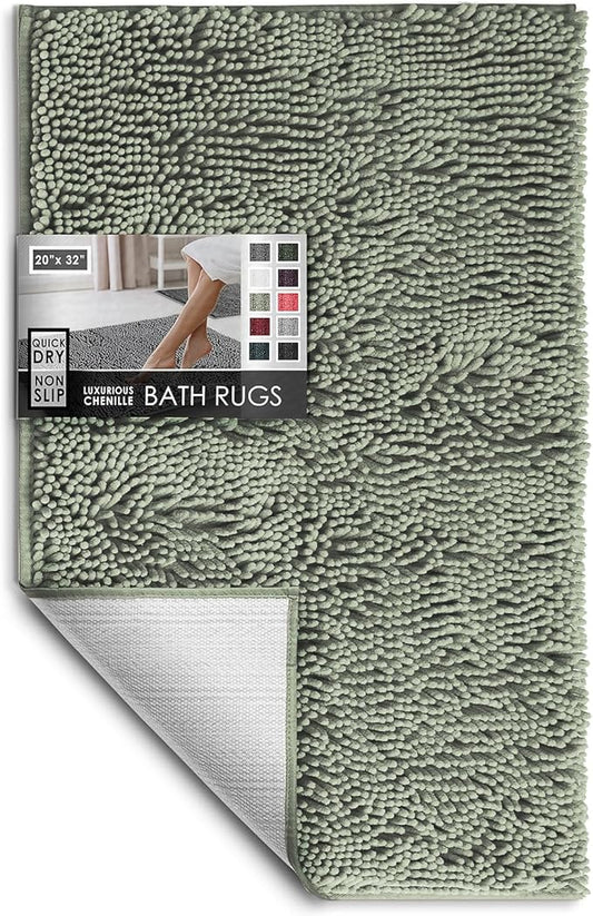 Hearth & Harbor Bathroom Rugs, Chenille Bath Mat - Machine Washable Bath Mats for Bathroom Non-Slip Backing Rubber, Quick Dry Bathroom Mat